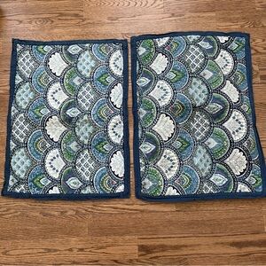 Pottery Barn Quilted Standard Pillow Shams Cotton Blue Paisley 20 x 26